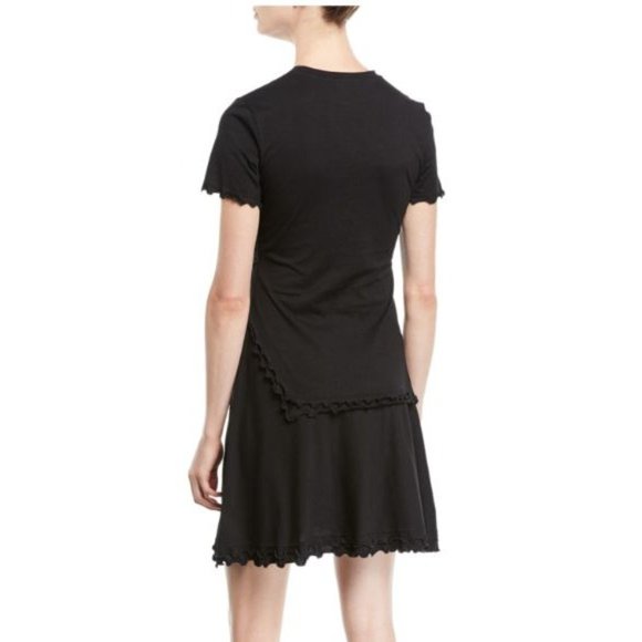 Derek Lam‎ Denim Ruffle Crew Neck Tee Mini Dress Black Size Small $295 - Picture 2 of 8